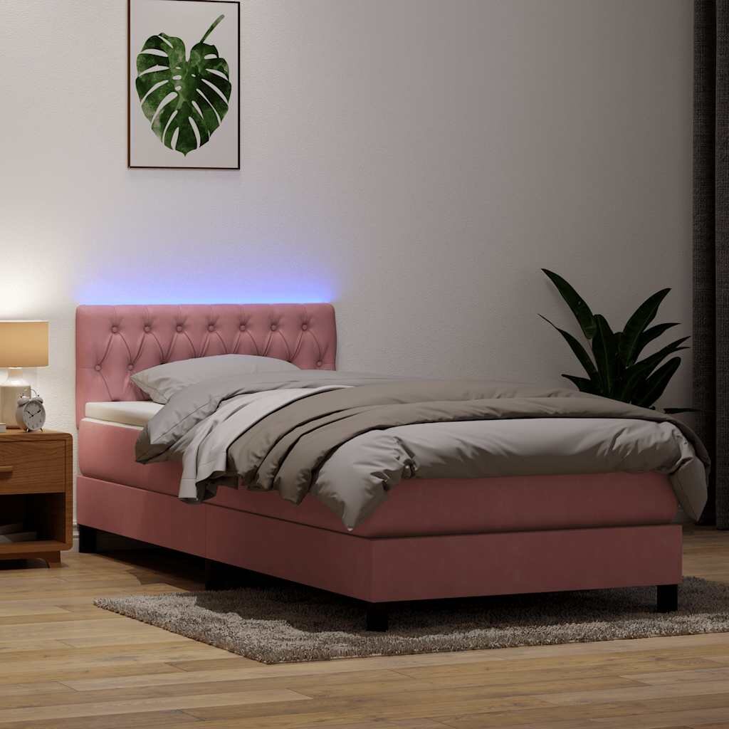 vidaXL Боксспринг легло с матрак и LED розово 80x220 cm кадифе