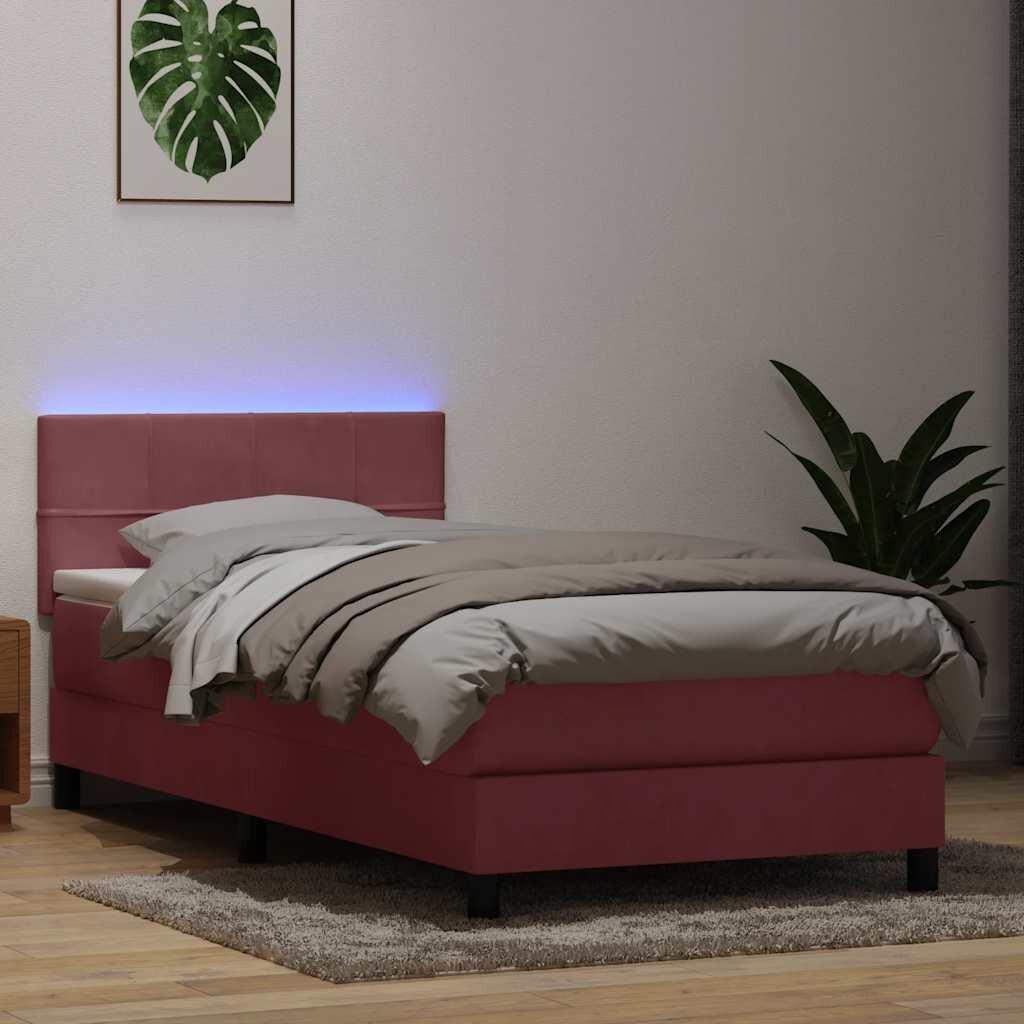vidaXL Боксспринг легло с матрак и LED розово 80x220 cm кадифе