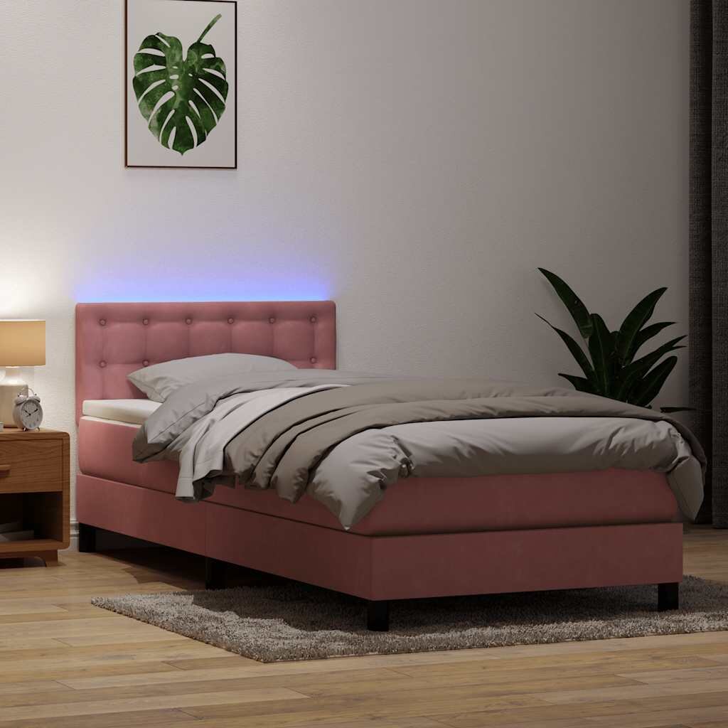 vidaXL Боксспринг легло с матрак и LED розово 80x220 cm кадифе
