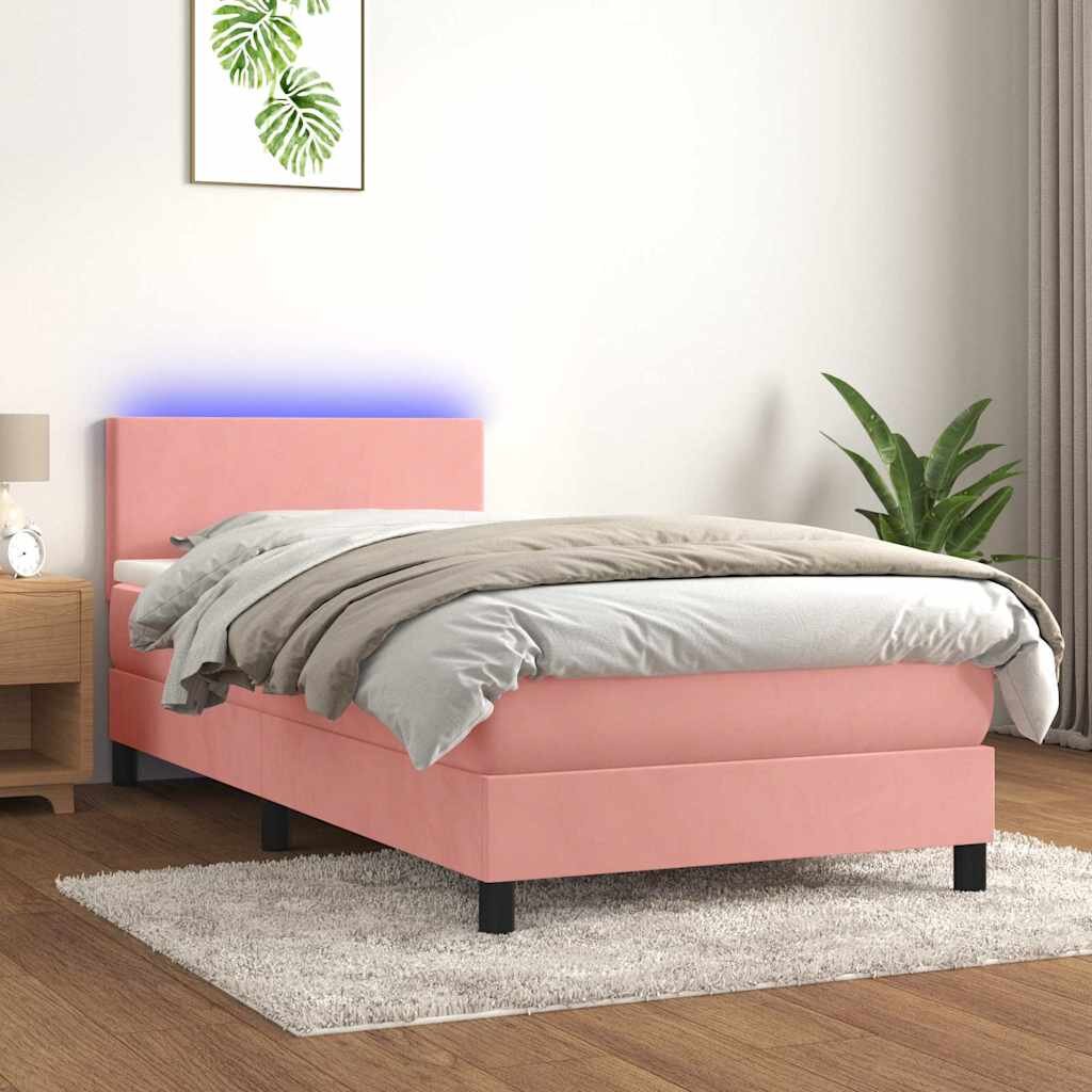 vidaXL Боксспринг легло с матрак и LED розово 90x190 см кадифе