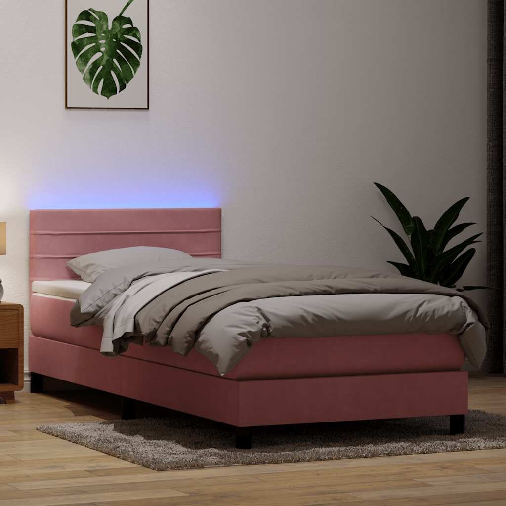 vidaXL Боксспринг легло с матрак и LED розово 90x210 см кадифе