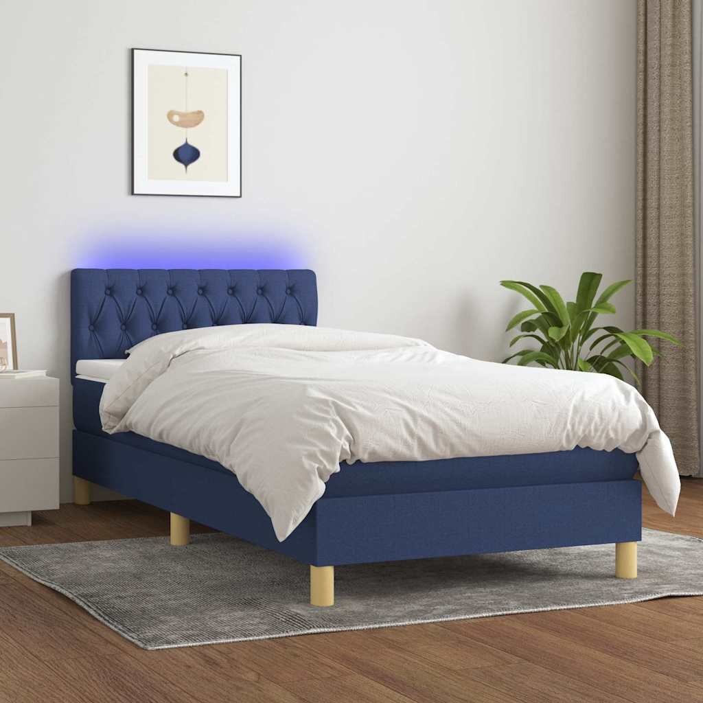 vidaXL Боксспринг легло с матрак и LED синьо 100x200 см плат