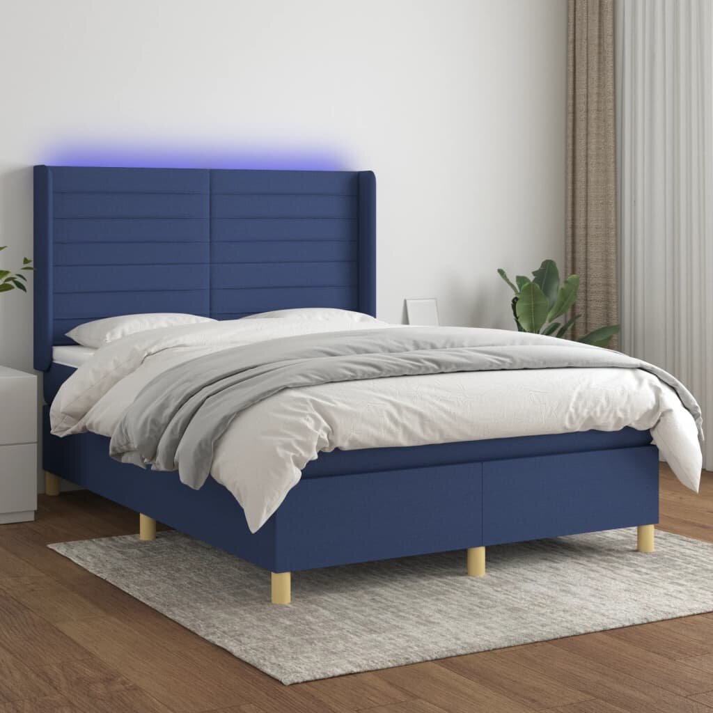 vidaXL Боксспринг легло с матрак и LED синьо 140x190 см плат