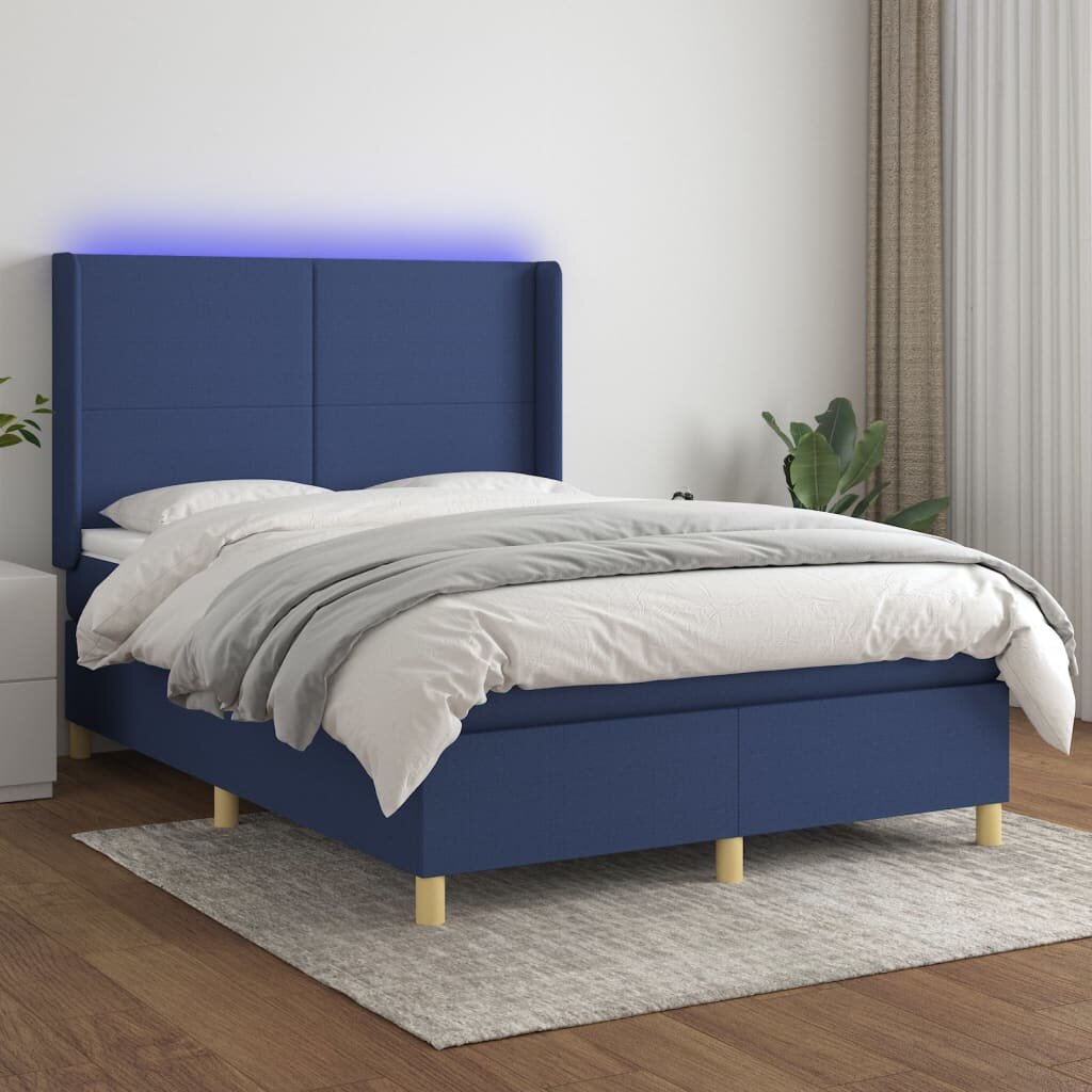 vidaXL Боксспринг легло с матрак и LED синьо 140x190 см плат