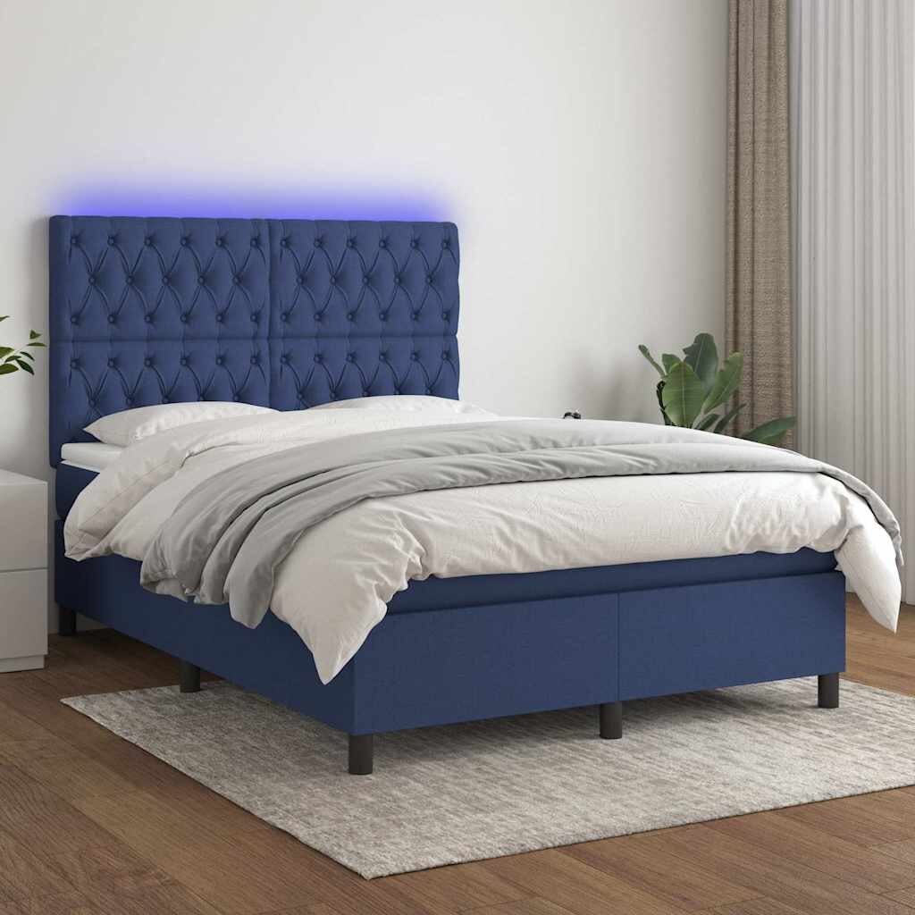 vidaXL Боксспринг легло с матрак и LED синьо 140x200 см плат