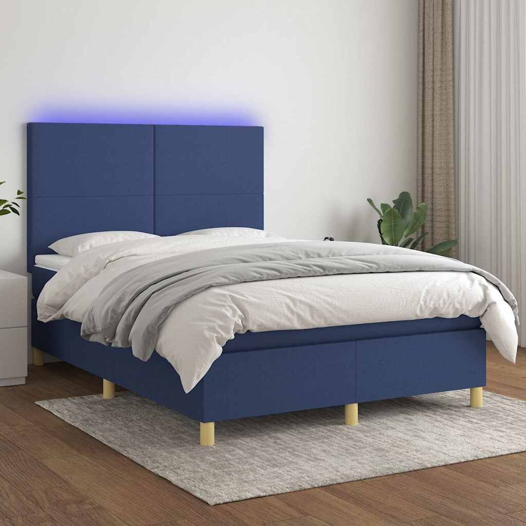 vidaXL Боксспринг легло с матрак и LED синьо 140x200 см плат
