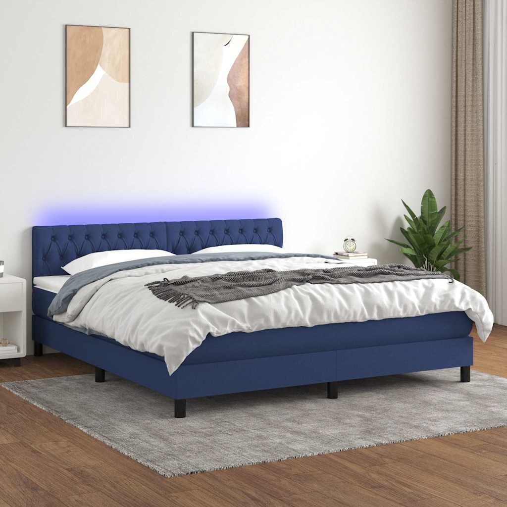 vidaXL Боксспринг легло с матрак и LED синьо 160x200 см плат
