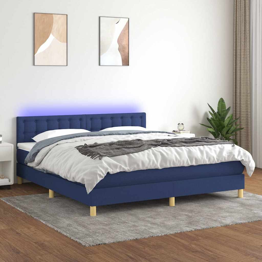 vidaXL Боксспринг легло с матрак и LED синьо 160x200 см плат