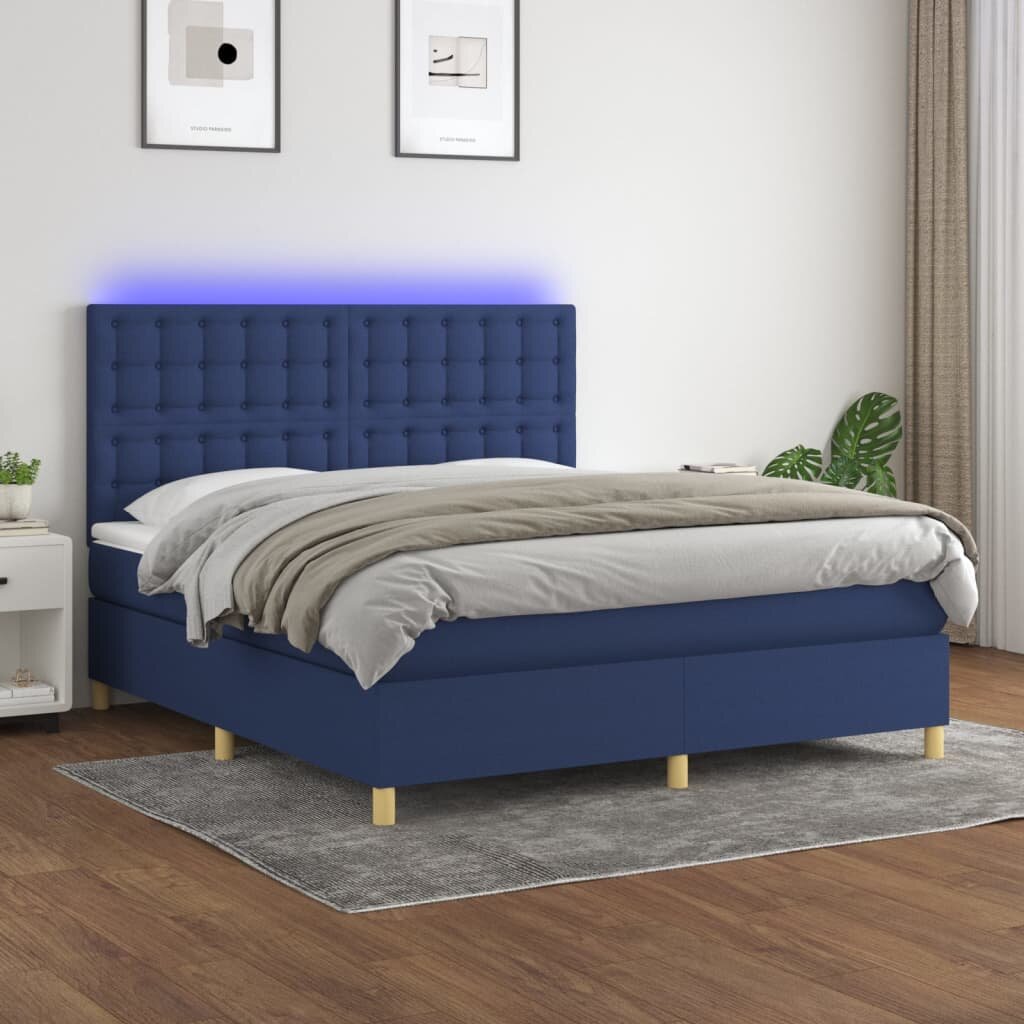 vidaXL Боксспринг легло с матрак и LED синьо 160x200 см плат