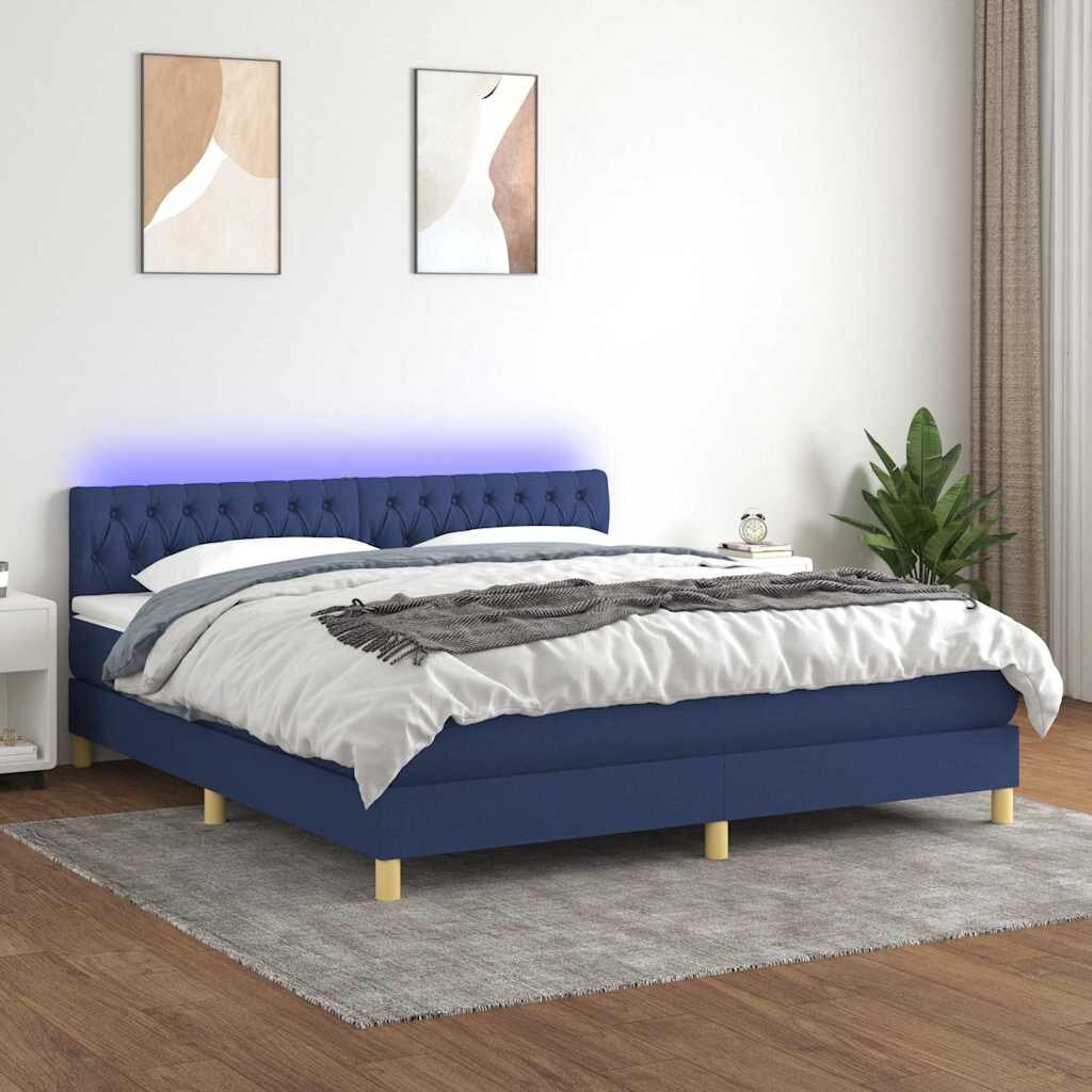vidaXL Боксспринг легло с матрак и LED синьо 160x200 см плат