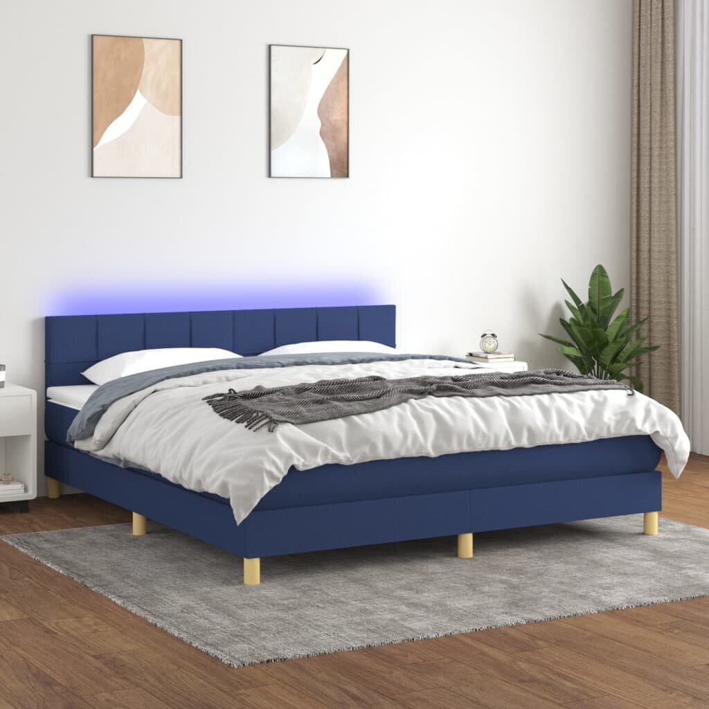 vidaXL Боксспринг легло с матрак и LED синьо 160x200 см плат