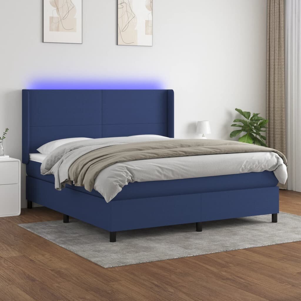 vidaXL Боксспринг легло с матрак и LED синьо 160x200 см плат