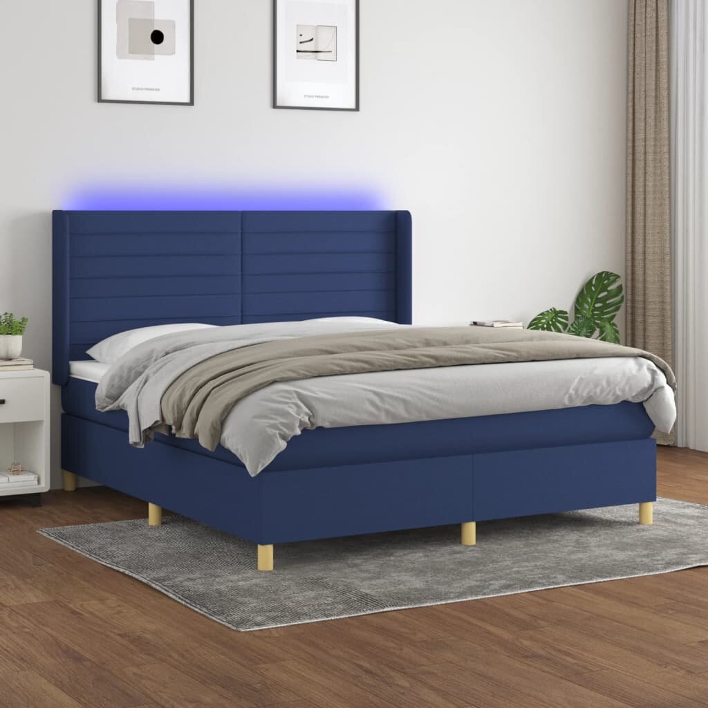 vidaXL Боксспринг легло с матрак и LED синьо 160x200 см плат