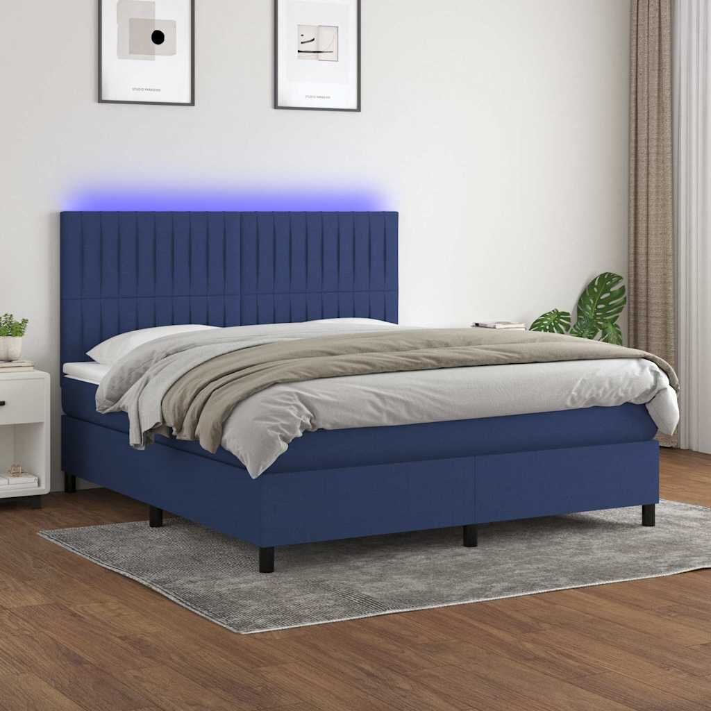 vidaXL Боксспринг легло с матрак и LED синьо 180x200 см плат