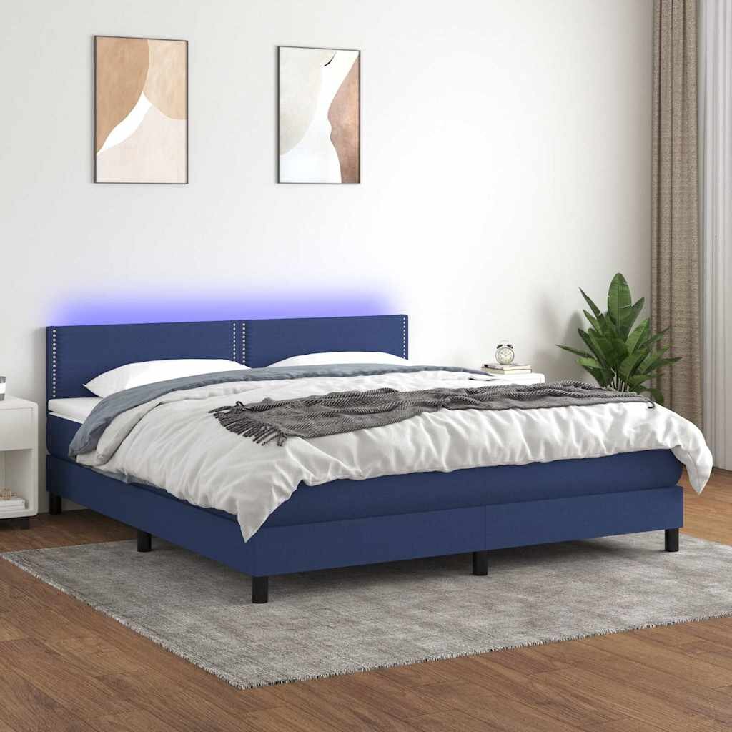 vidaXL Боксспринг легло с матрак и LED синьо 180x200 см плат