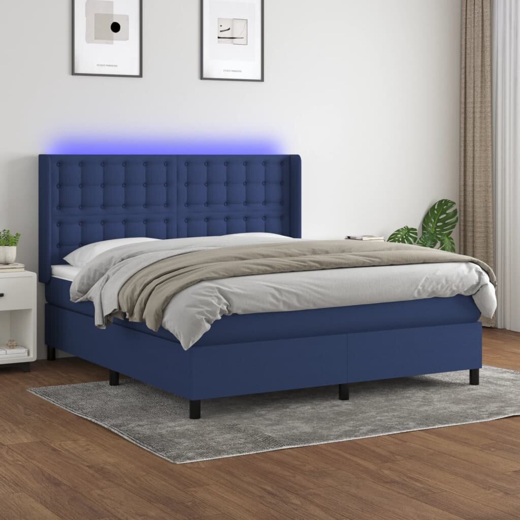 vidaXL Боксспринг легло с матрак и LED синьо 180x200 см плат