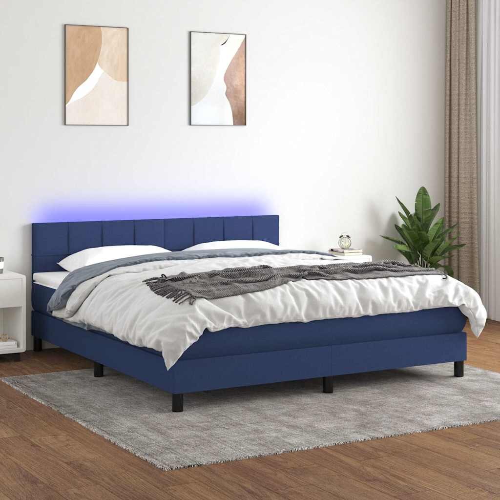 vidaXL Боксспринг легло с матрак и LED синьо 180x200 см плат