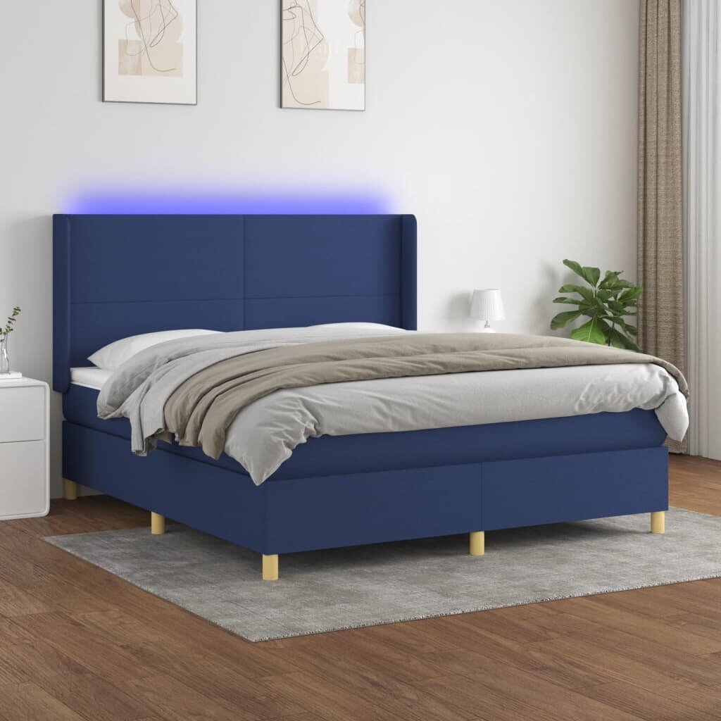 vidaXL Боксспринг легло с матрак и LED синьо 180x200 см плат