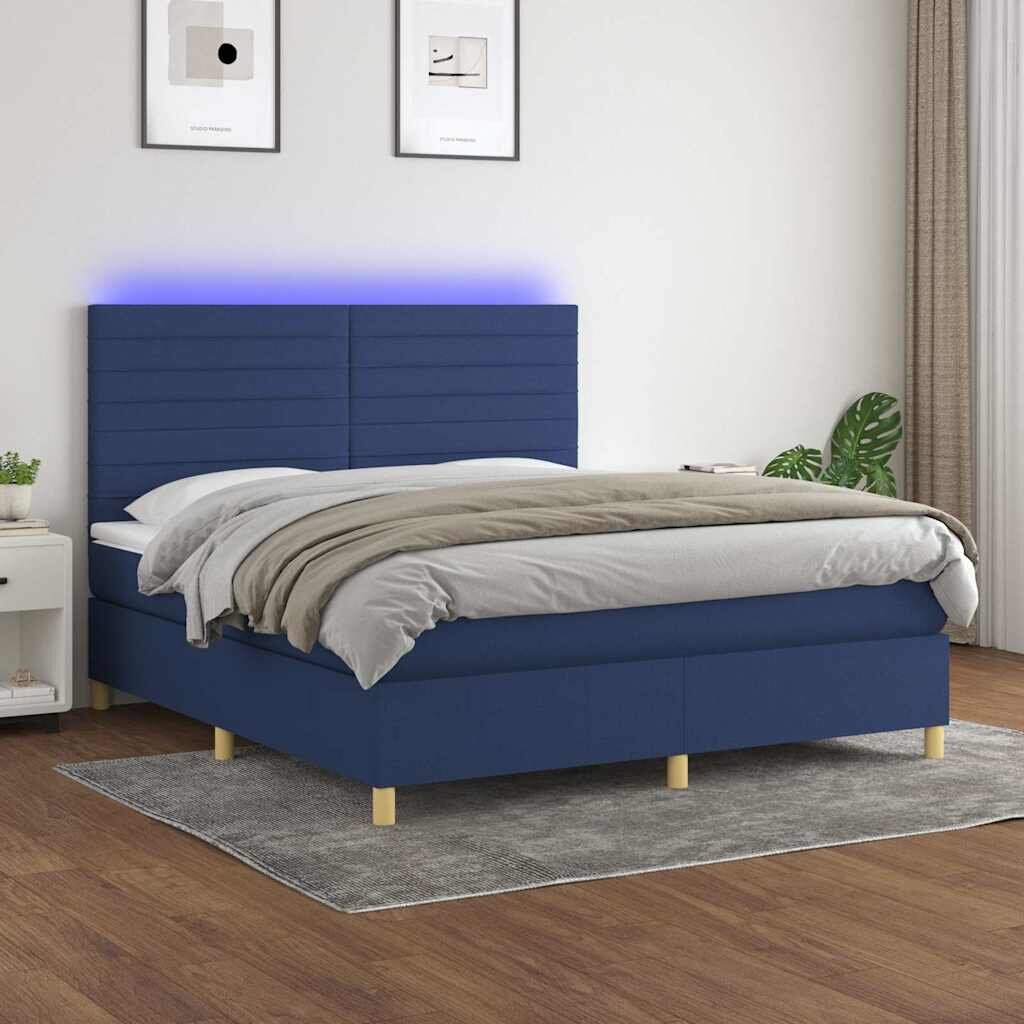 vidaXL Боксспринг легло с матрак и LED синьо 180x200 см плат