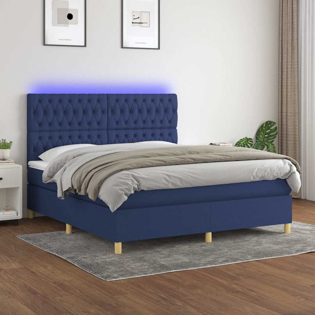 vidaXL Боксспринг легло с матрак и LED синьо 180x200 см плат