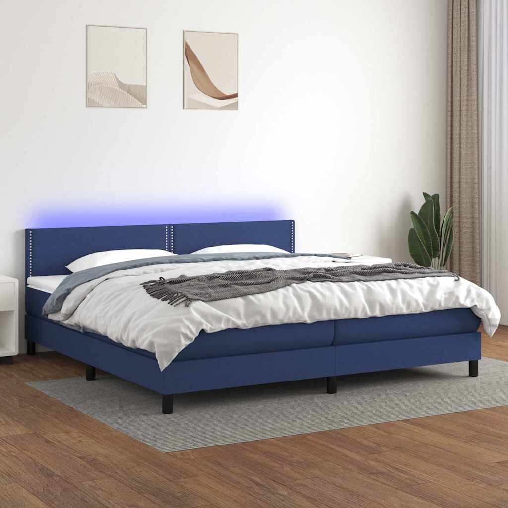 vidaXL Боксспринг легло с матрак и LED синя 200x200 см плат