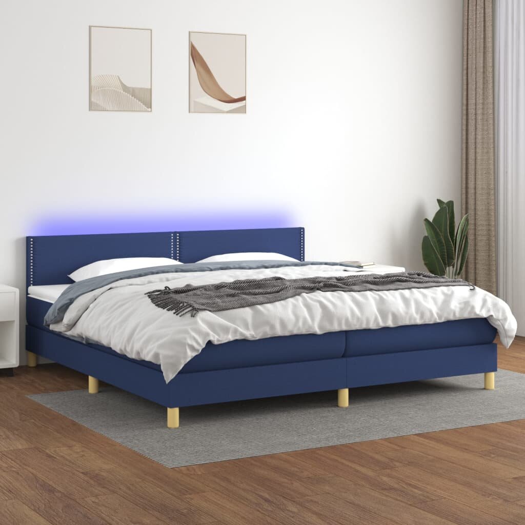 vidaXL Боксспринг легло с матрак и LED синя 200x200 см плат