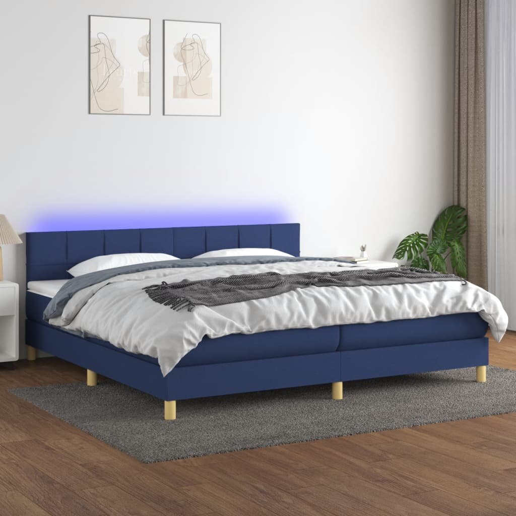 vidaXL Боксспринг легло с матрак и LED синя 200x200 см плат