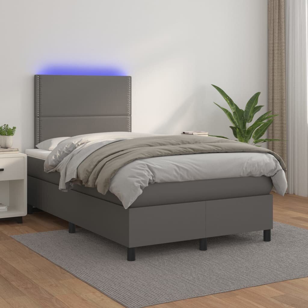 vidaXL Боксспринг легло с матрак и LED сиво 120x200 см изкуствена кожа