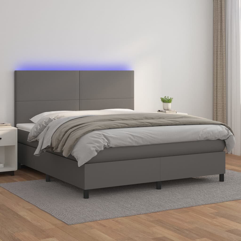 vidaXL Боксспринг легло с матрак и LED сиво 180x200 см изкуствена кожа