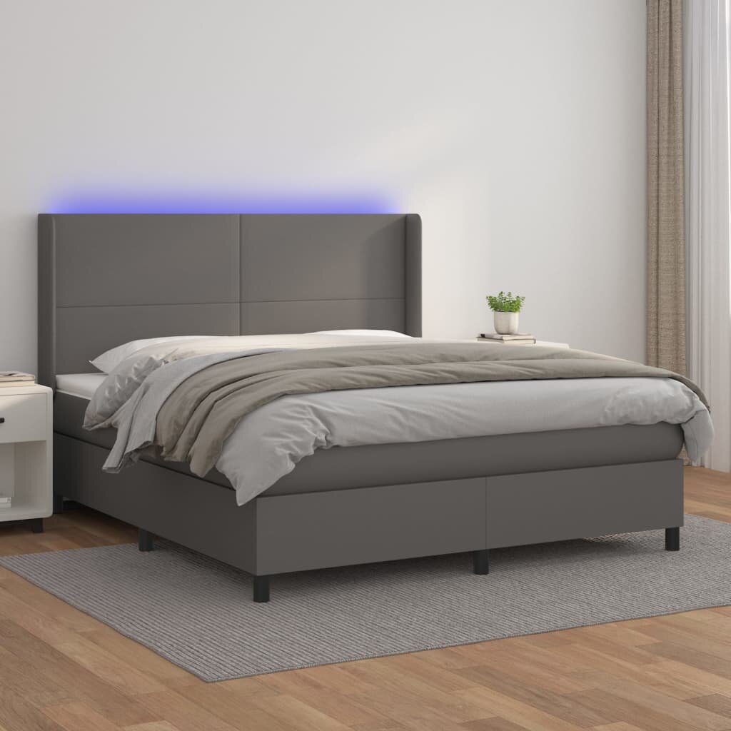 vidaXL Боксспринг легло с матрак и LED сиво 180x200 см изкуствена кожа