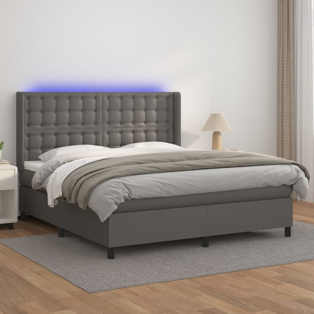 vidaXL Боксспринг легло с матрак и LED сиво 180x200 см изкуствена кожа