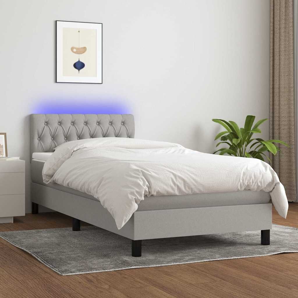 vidaXL Боксспринг легло с матрак и LED светлосиво 100x200 см плат
