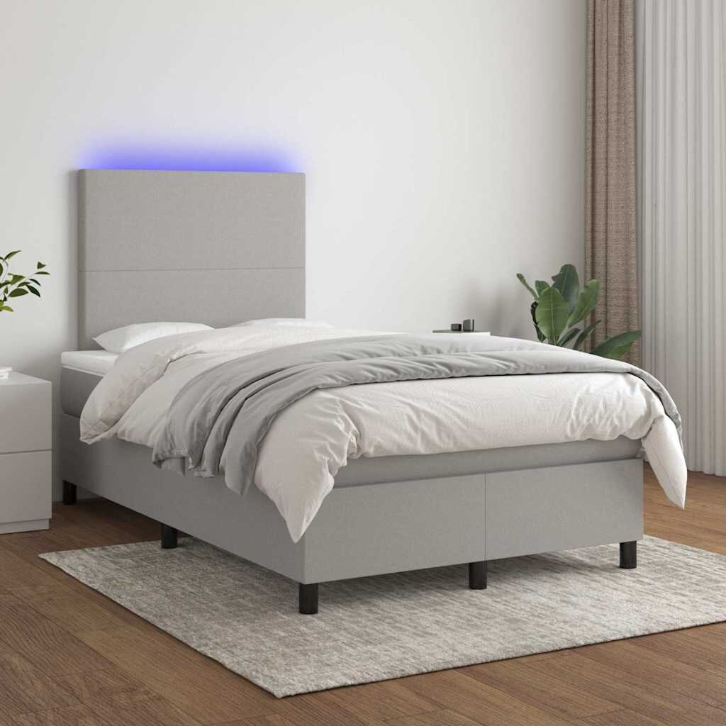 vidaXL Боксспринг легло с матрак и LED светлосиво 120x200 см плат