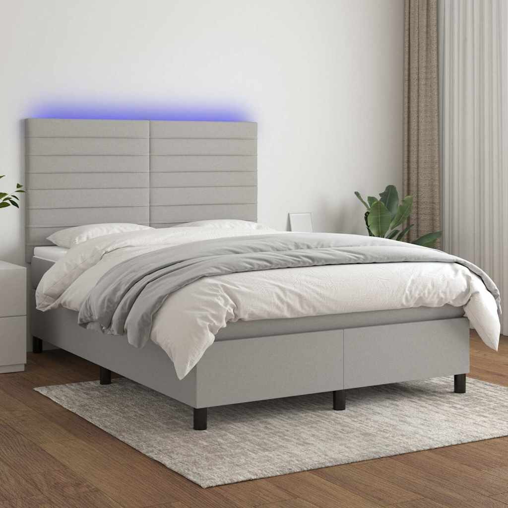 vidaXL Боксспринг легло с матрак и LED светлосиво 140x190 см плат
