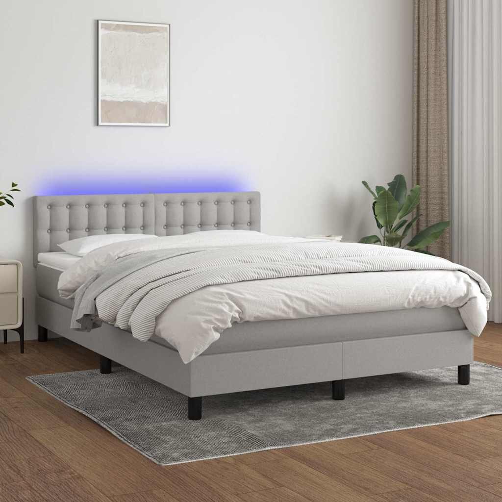 vidaXL Боксспринг легло с матрак и LED светлосиво 140x190 см плат