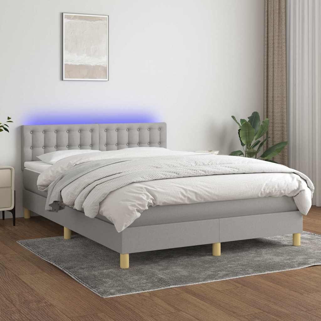 vidaXL Боксспринг легло с матрак и LED светлосиво 140x190 см плат