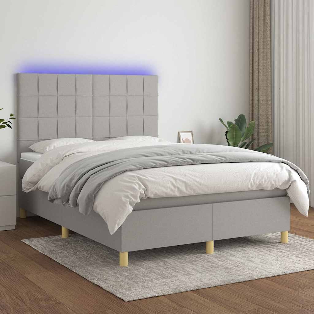 vidaXL Боксспринг легло с матрак и LED светлосиво 140x200 см плат