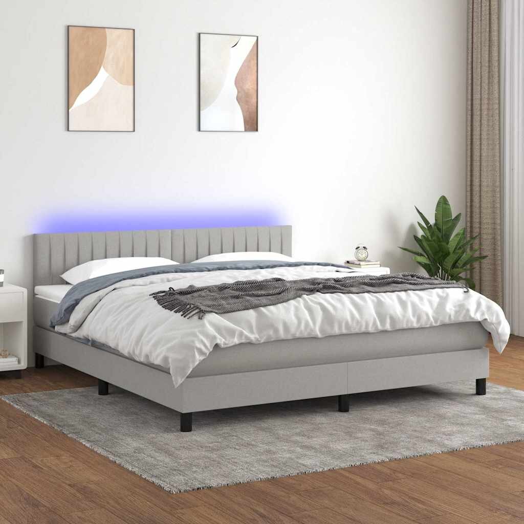 vidaXL Боксспринг легло с матрак и LED светлосиво 160x200 см плат