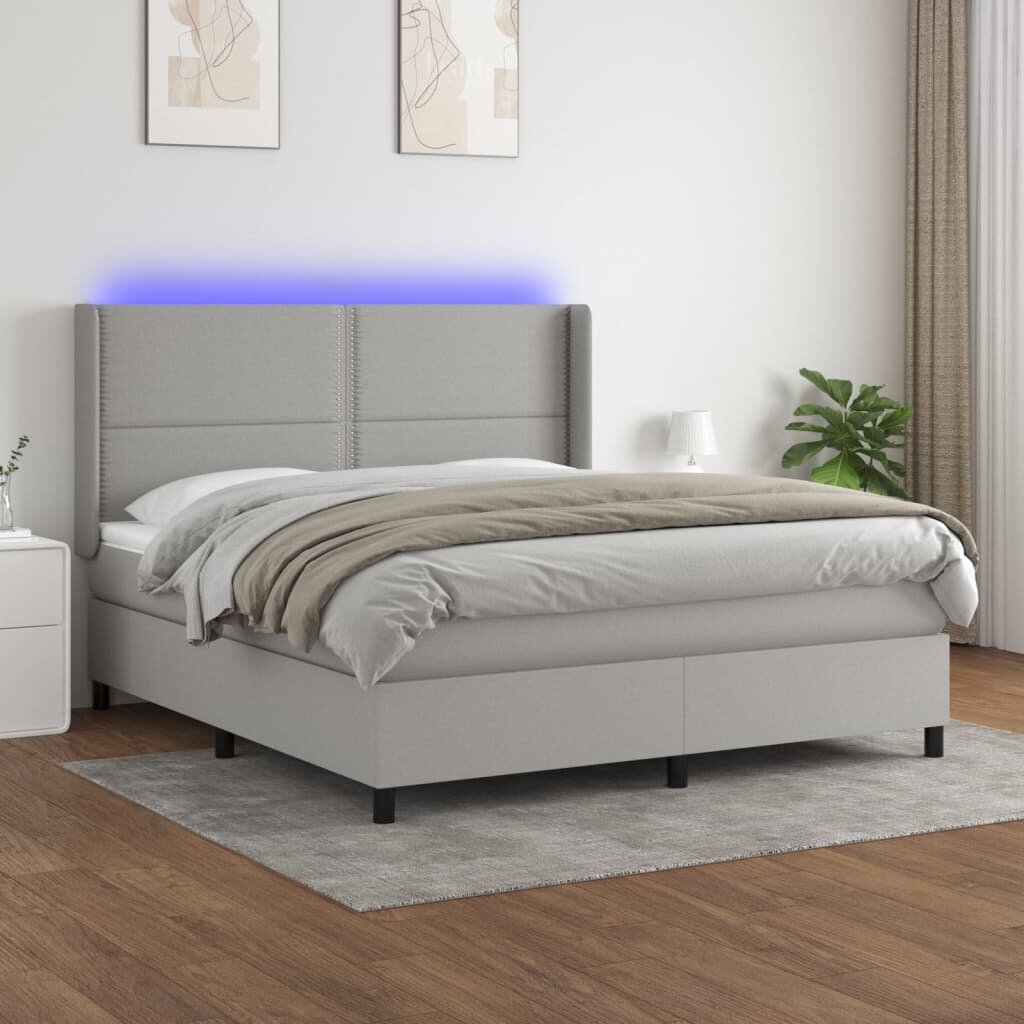 vidaXL Боксспринг легло с матрак и LED светлосиво 180x200 см плат