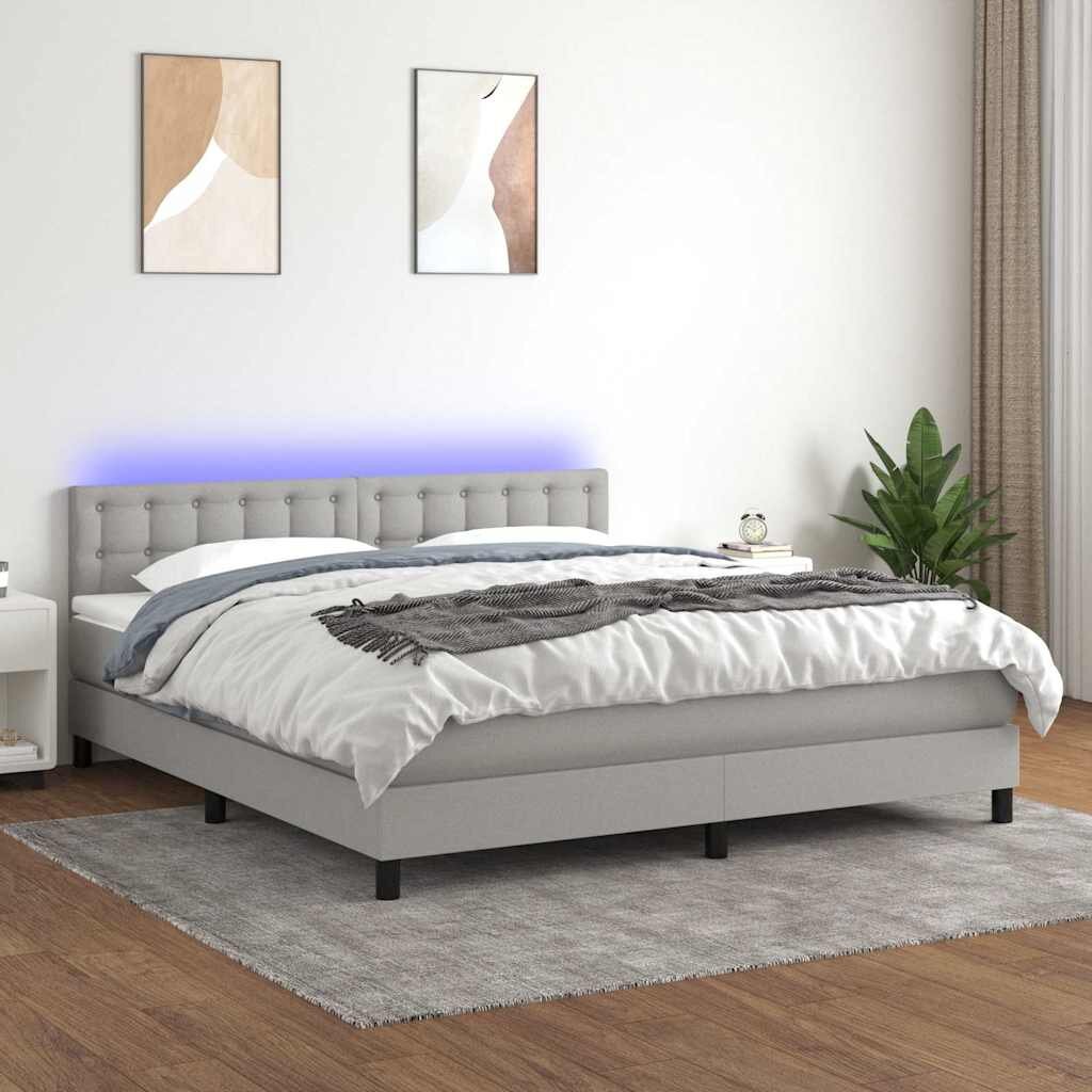 vidaXL Боксспринг легло с матрак и LED светлосиво 180x200 см плат