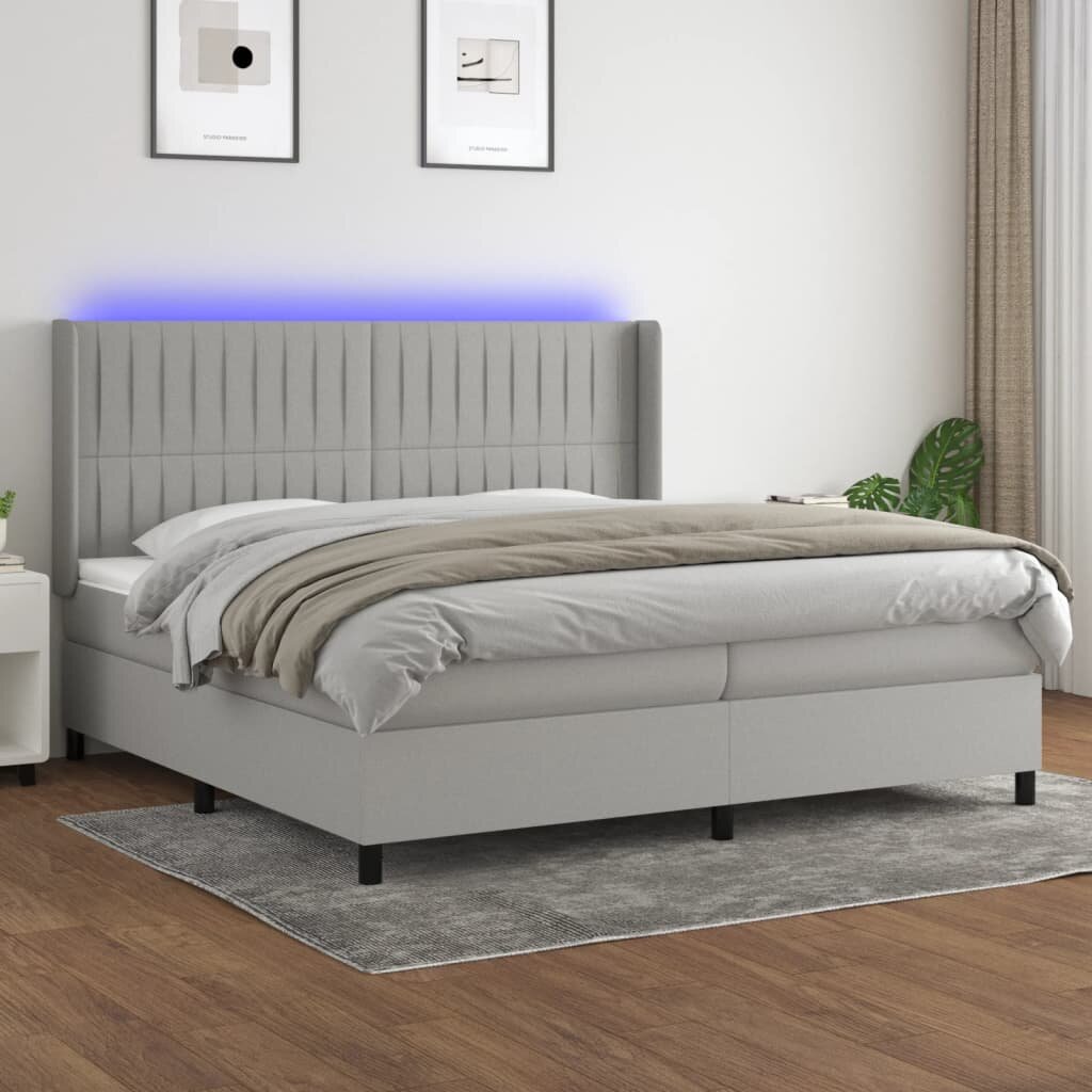 vidaXL Боксспринг легло с матрак и LED светлосиво 200x200 см плат