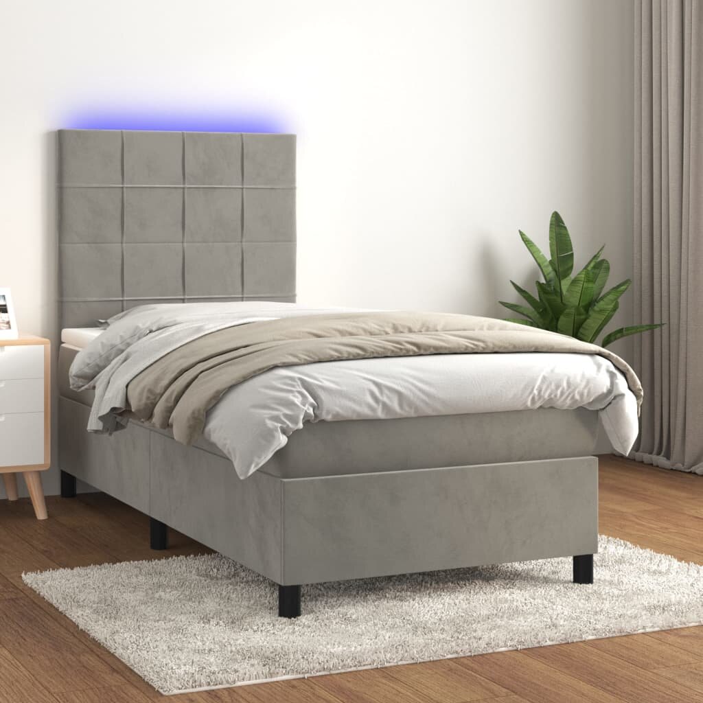 vidaXL Боксспринг легло с матрак и LED светлосиво 80x200 см кадифе