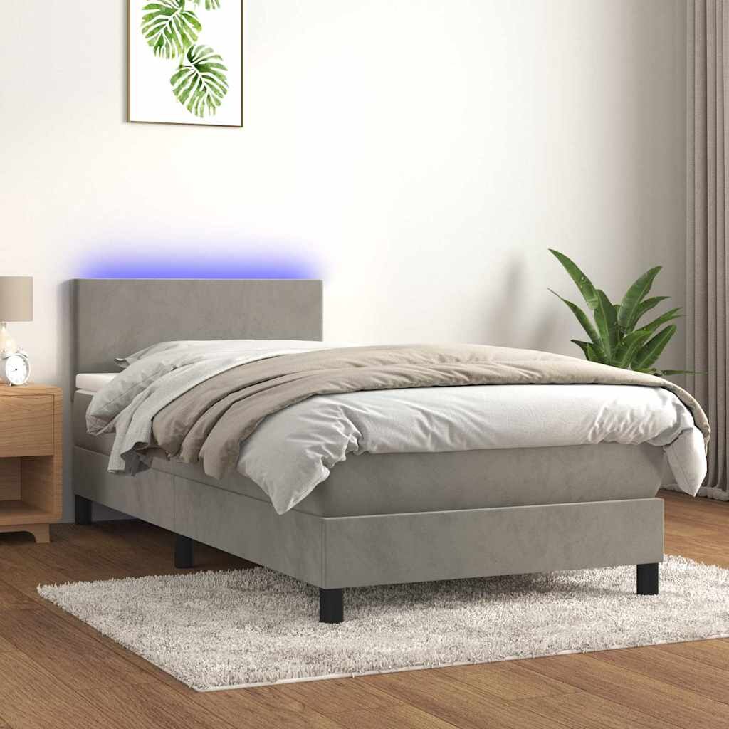 vidaXL Боксспринг легло с матрак и LED светлосиво 80x200 см кадифе