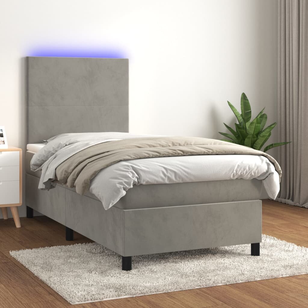 vidaXL Боксспринг легло с матрак и LED светлосиво 80x200 см кадифе