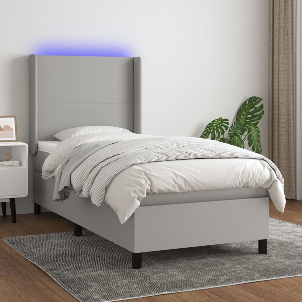 vidaXL Боксспринг легло с матрак и LED светлосиво 80x200 см плат