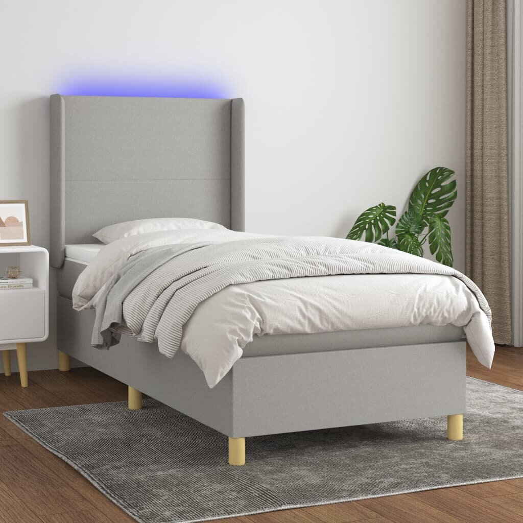 vidaXL Боксспринг легло с матрак и LED светлосиво 80x200 см плат