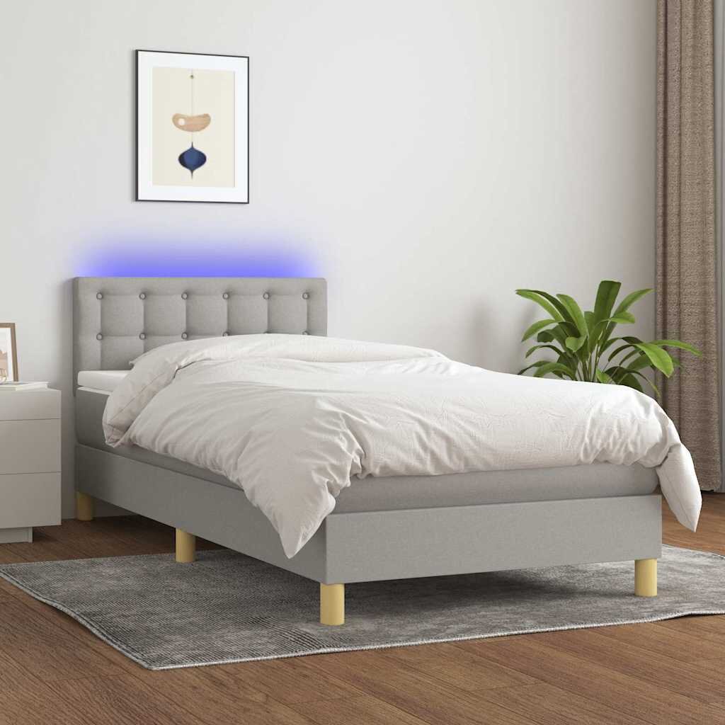 vidaXL Боксспринг легло с матрак и LED светлосиво 80x200 см плат