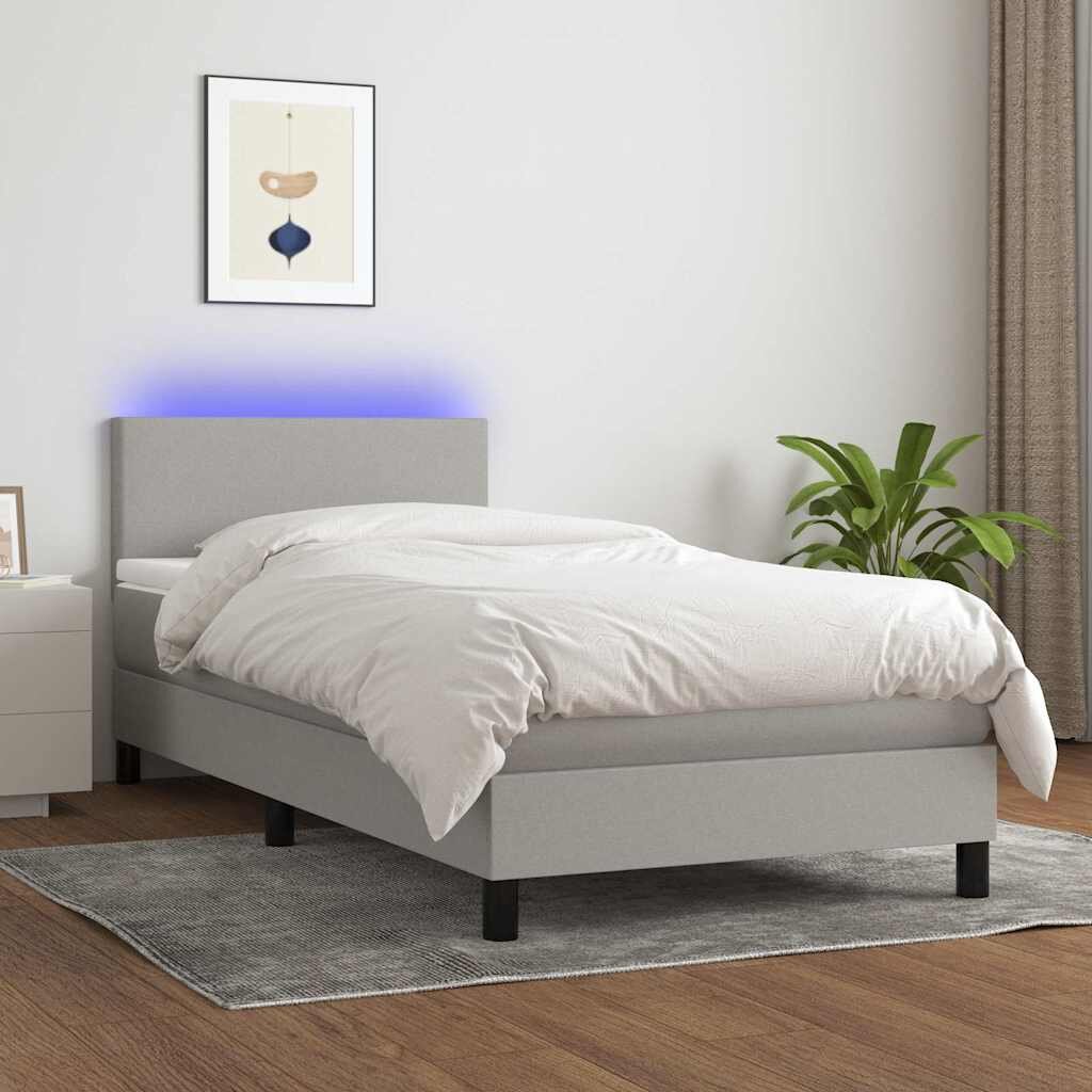 vidaXL Боксспринг легло с матрак и LED светлосиво 80x200 см плат