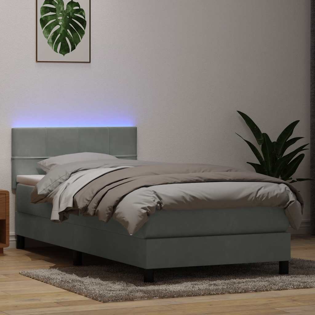 vidaXL Боксспринг легло с матрак и LED светлосиво 80x210 см кадифе