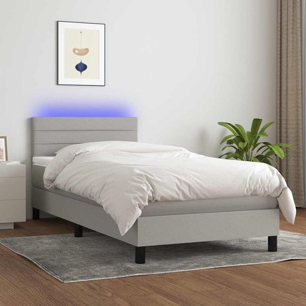 vidaXL Боксспринг легло с матрак и LED светлосиво 90x190 см плат